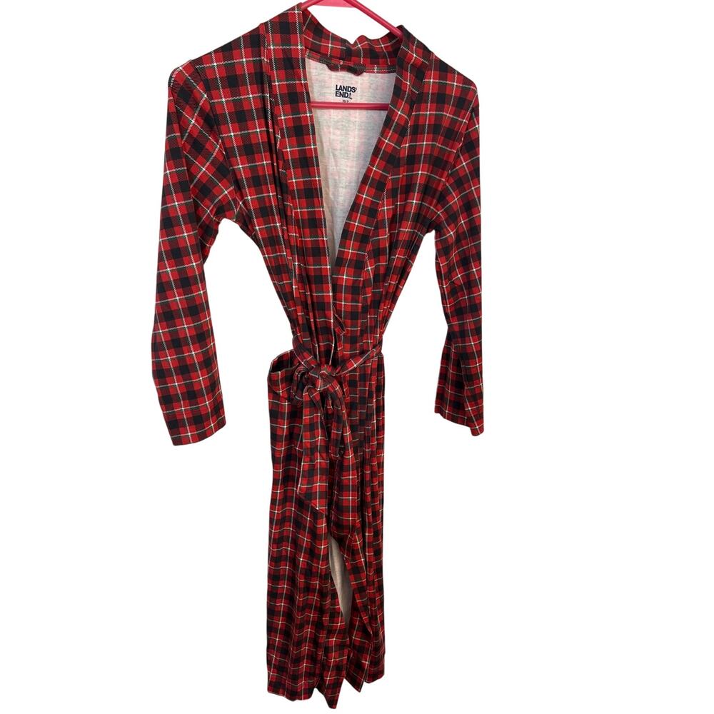 Lands' End 100% Cotton Red/Navy plaid Bathrobe size XS/2-4
